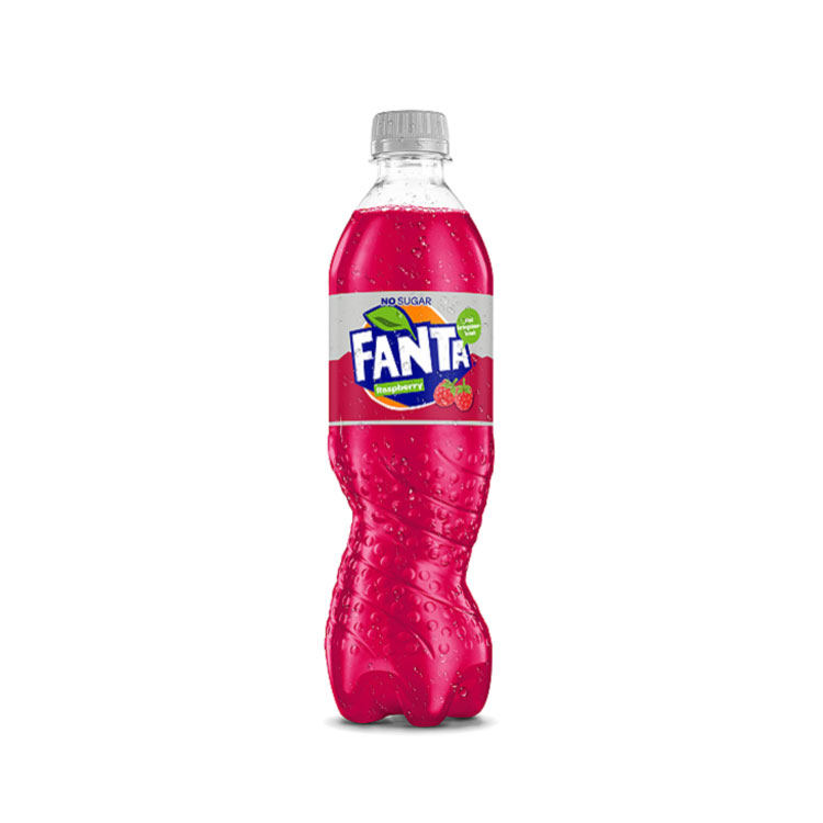 Den nye Fanta-plastflasken, bringebær uten sukker