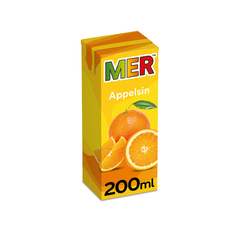 MER sin appelsinjuice på 200ml karton