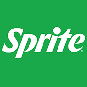 Sprite-logoen, hvite bokstaver på grønn bakgrunn og en sitorn som prikk over i-en