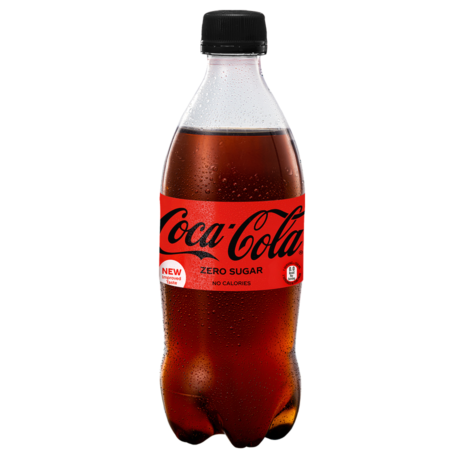Cold bottle of Coca-Cola Zero Sugar