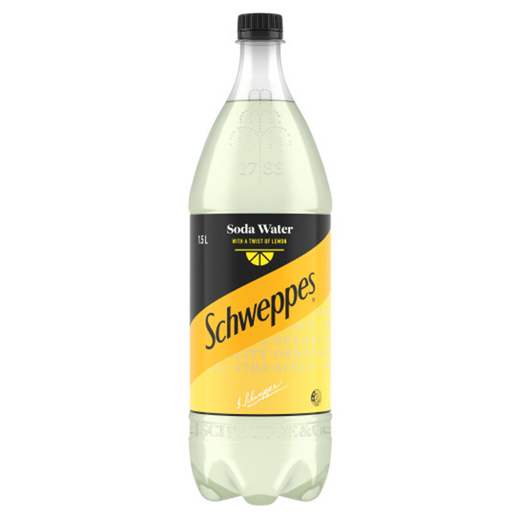 Schweppes Soda Water with a Twist of Lemon bottle