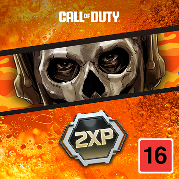 Text reads: Calling Card & 2XP against a Fanta Orange liquid background, under a Call of Duty logo.