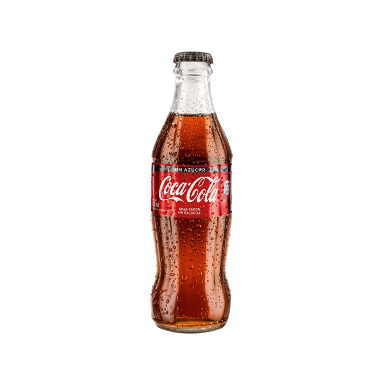 Botellas de vidrio y plástico de Coca-Cola Sin Azúcar