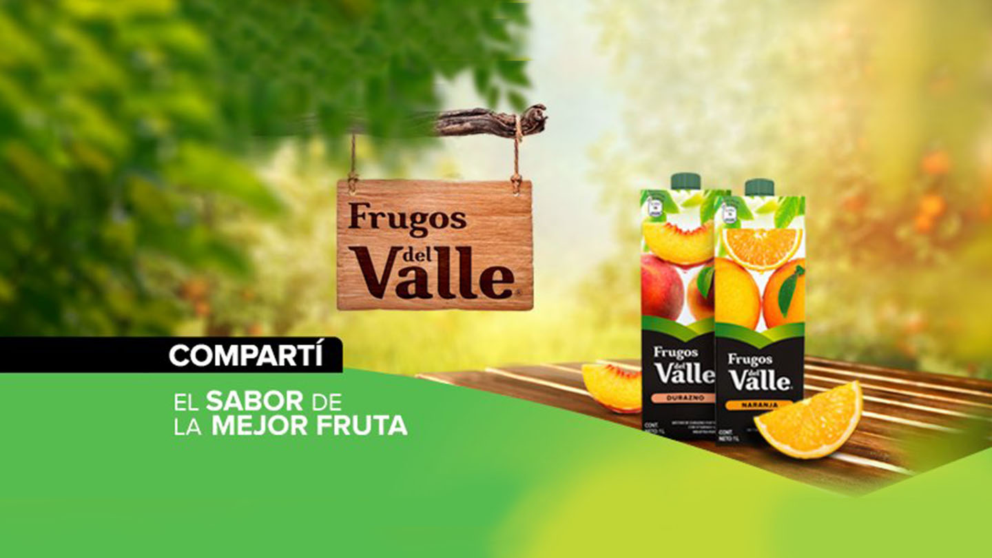 Dos bebidas con sabor de Frugos Valle, con fondo de vegetación natural.