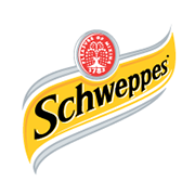 Círculo blanco con logo de Schweppes