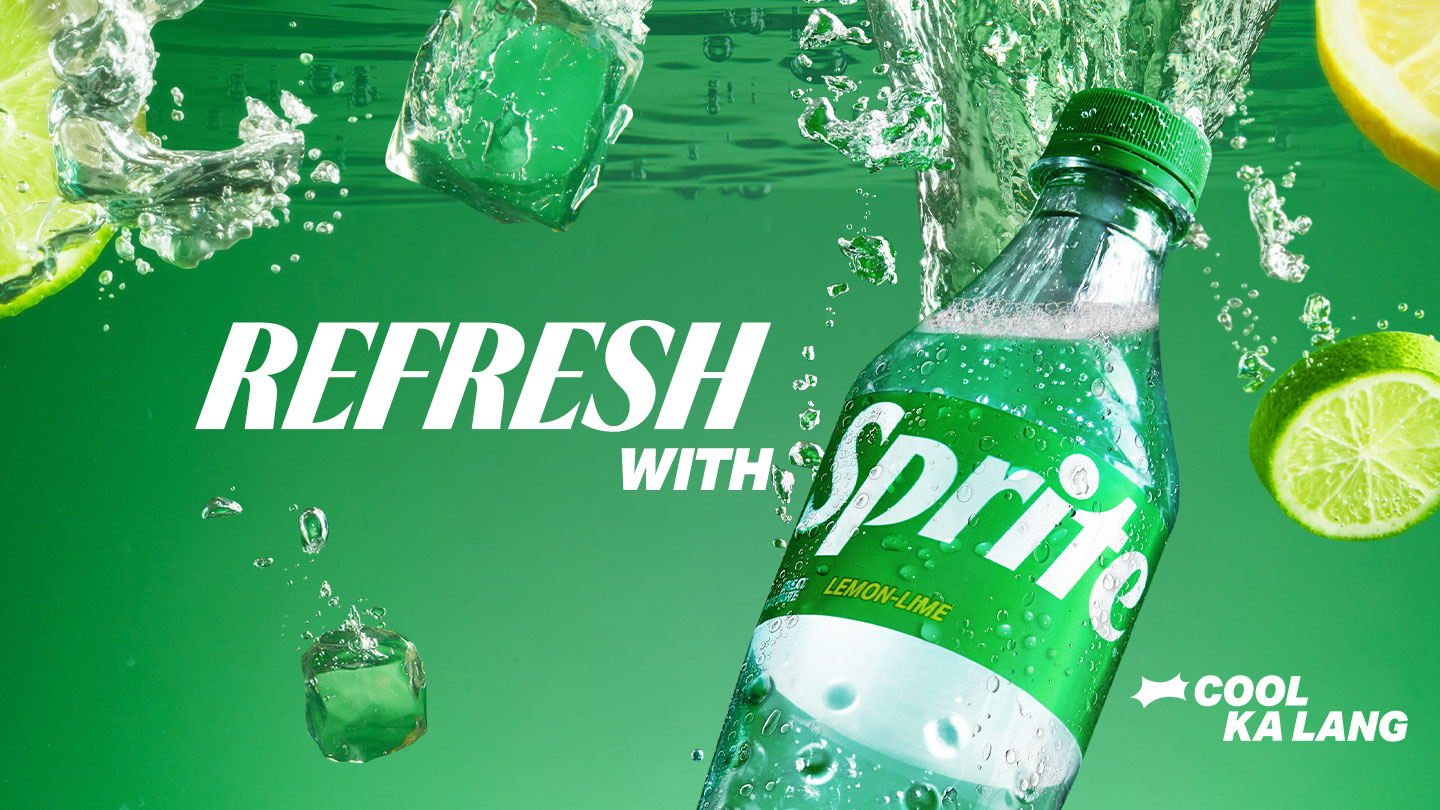 Sprite bottle in front of a background with details of lemons and limes with the phrase "Made for heat"