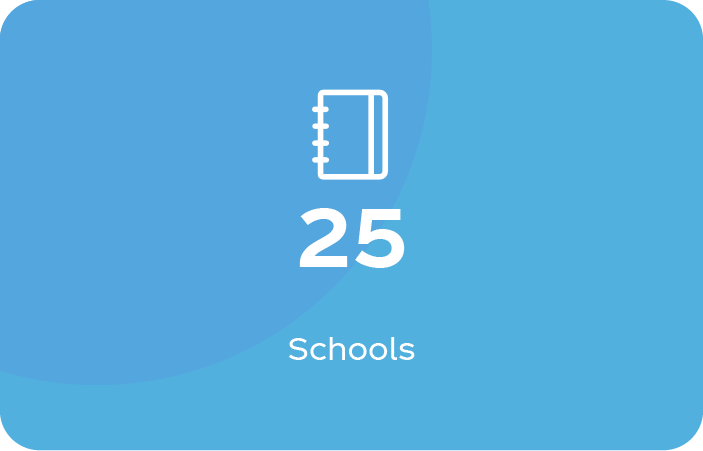 A notebook icon with '25 schools' displayed underneath it