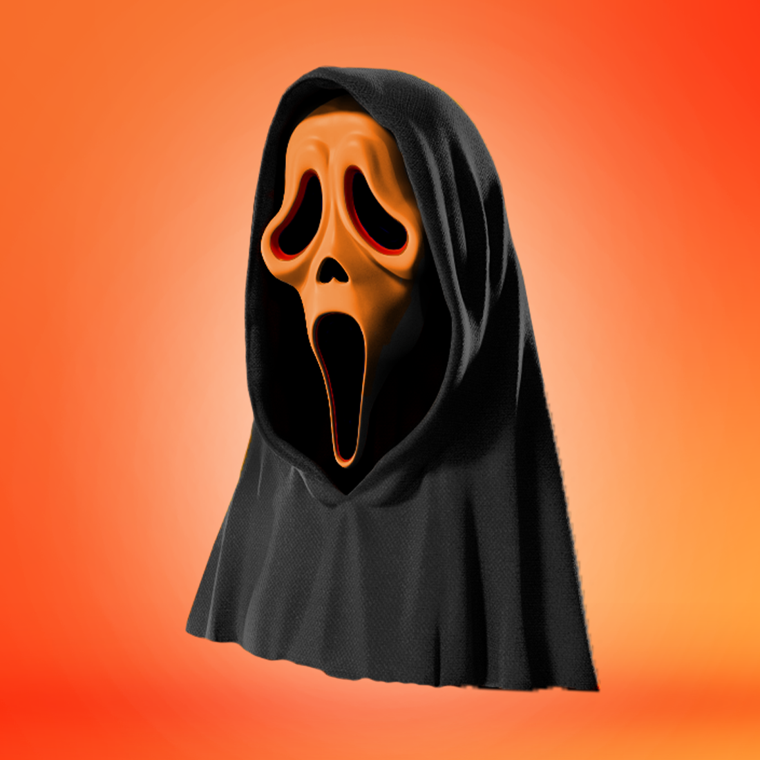 Display of a Ghost Face mask featured as a Halloween prize. 