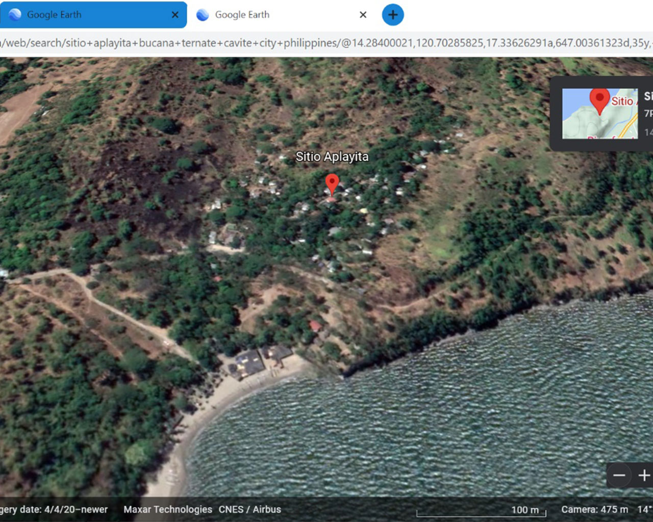 A Google Maps print screen showing a pin from 'Sitio Aplayita'