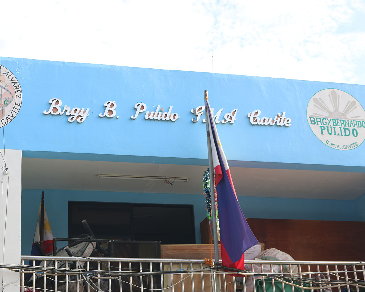 A building with a blue facade