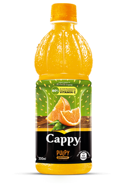 Cappy Pulpy Orange bottle on white background
