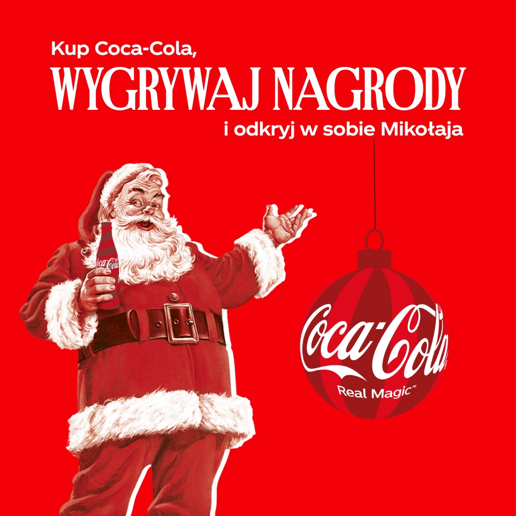 Santa Clause drinking a bottle of Coca-Cola