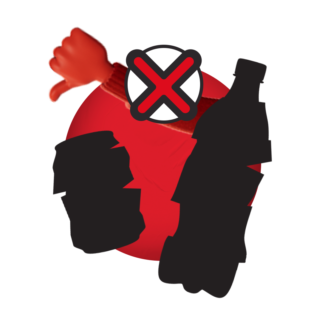 Czerwona ręka pokazuje kciuk w dół obok przekreślonych opakowań, wskazując, że nie podlegają zwrotowi.