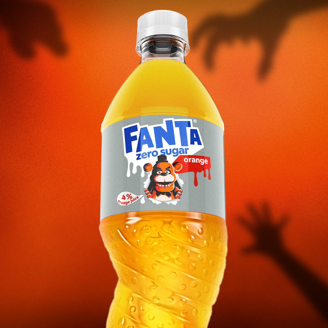Limitowana Fanta Orange Zero z wizerunkiem Freddy FazBear na etykiecie