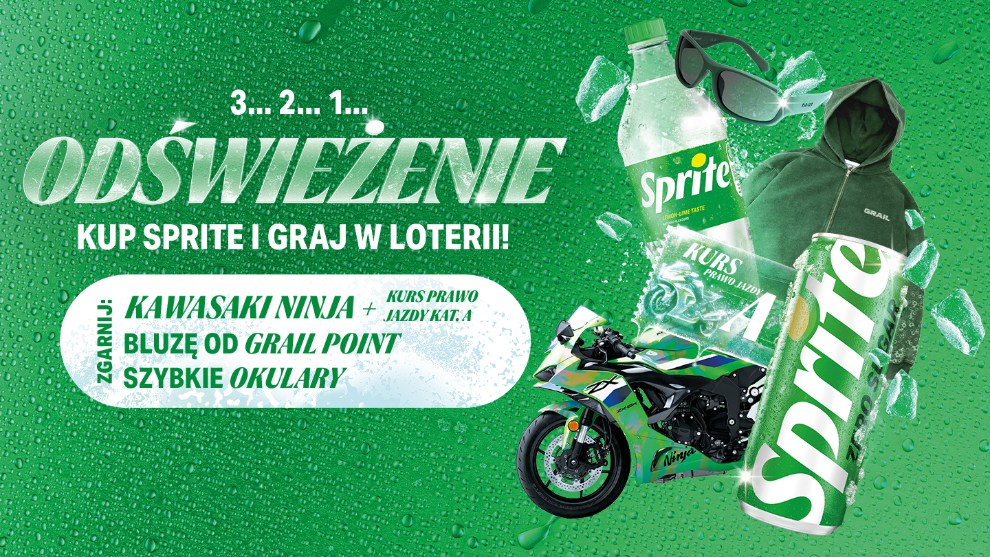 Baner promocyjny Sprite z butelką napoju i informacją o nagrodach