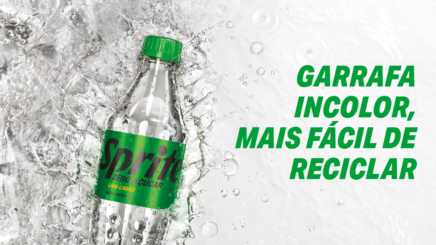 Garrafa transparente da Sprite, mais facil de reciclar