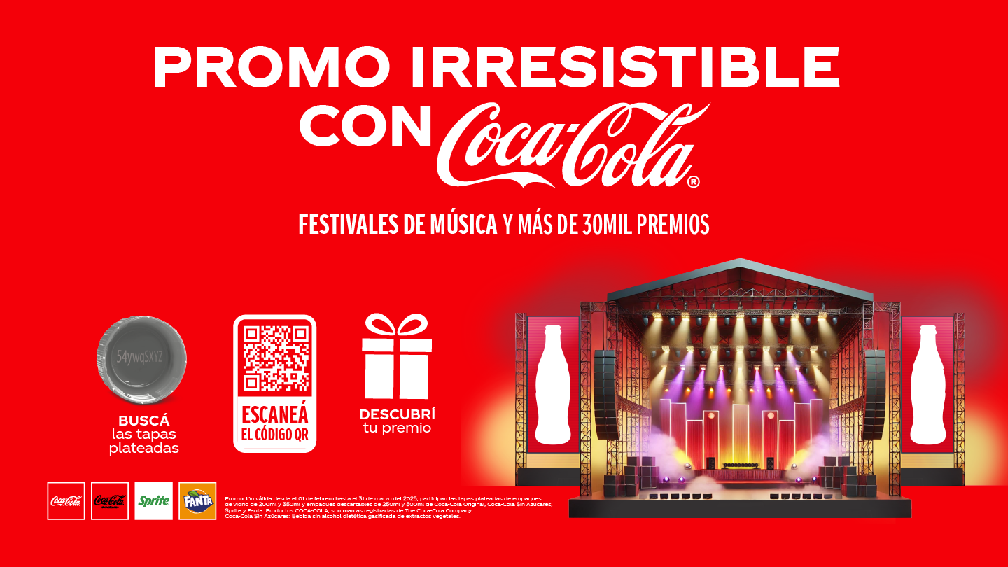 Promo Irresistible con Coca-Cola. Festivales de música y más de 30 mil premios.
