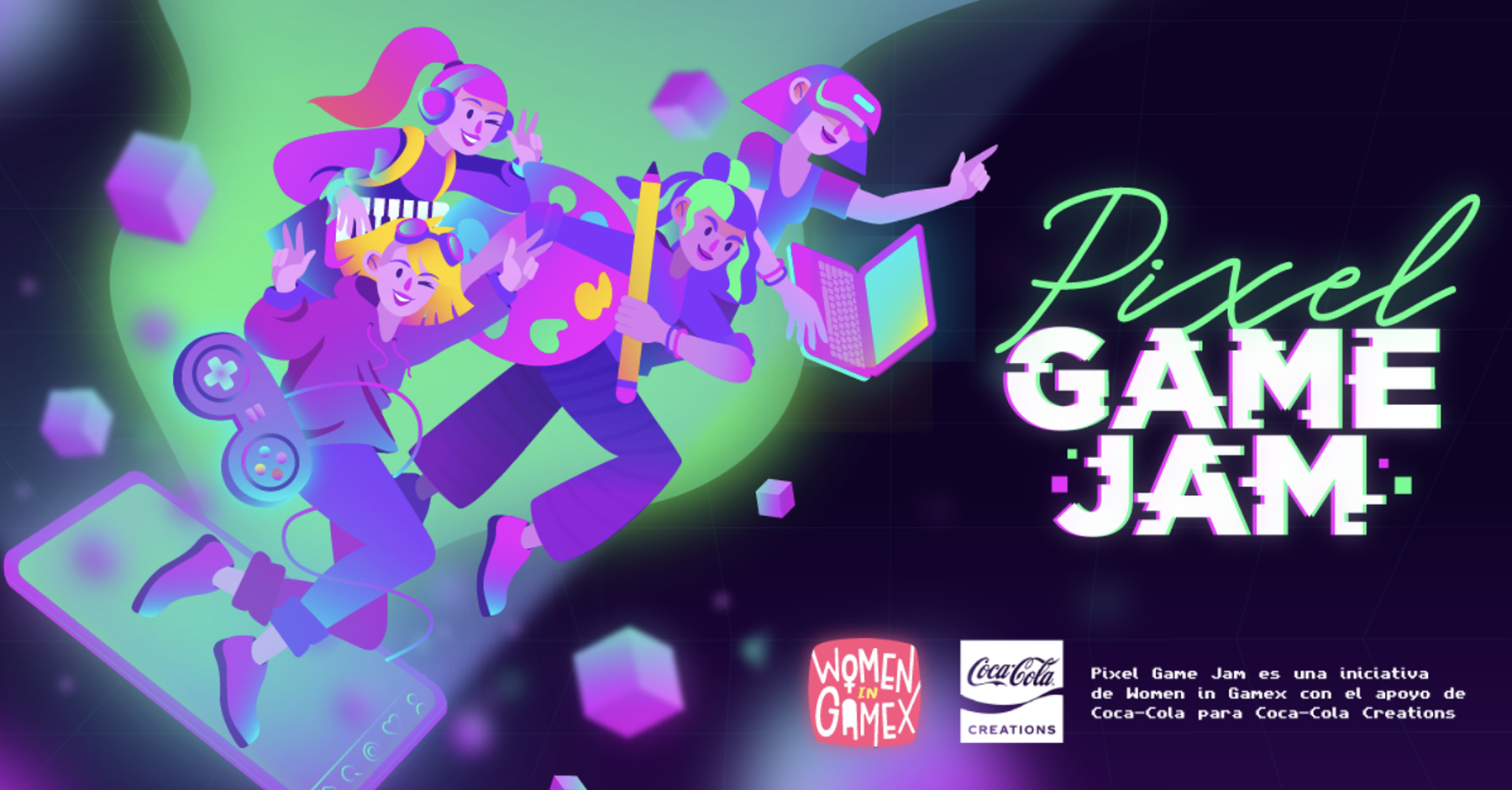 Imagen promocional de Coca-Cola® Byte con Women in Gamex destacando Coca-Cola®