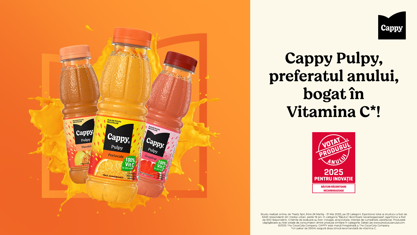 Un banner cu 3 sticle Cappy Pulpy