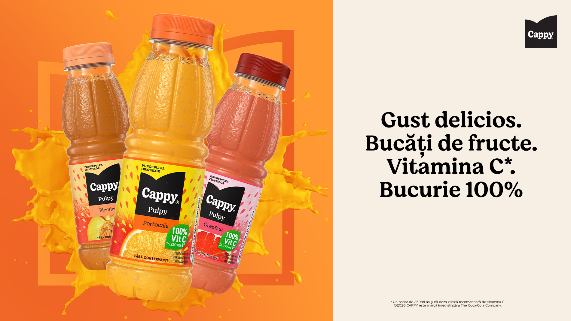 Un banner cu 3 sticle Cappy Pulpy
