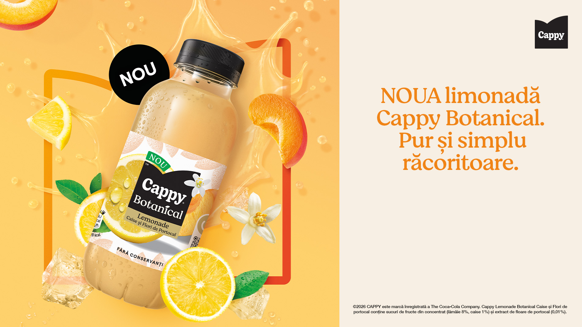 Un banner cu noua aromă de limonadă Cappy - caisă