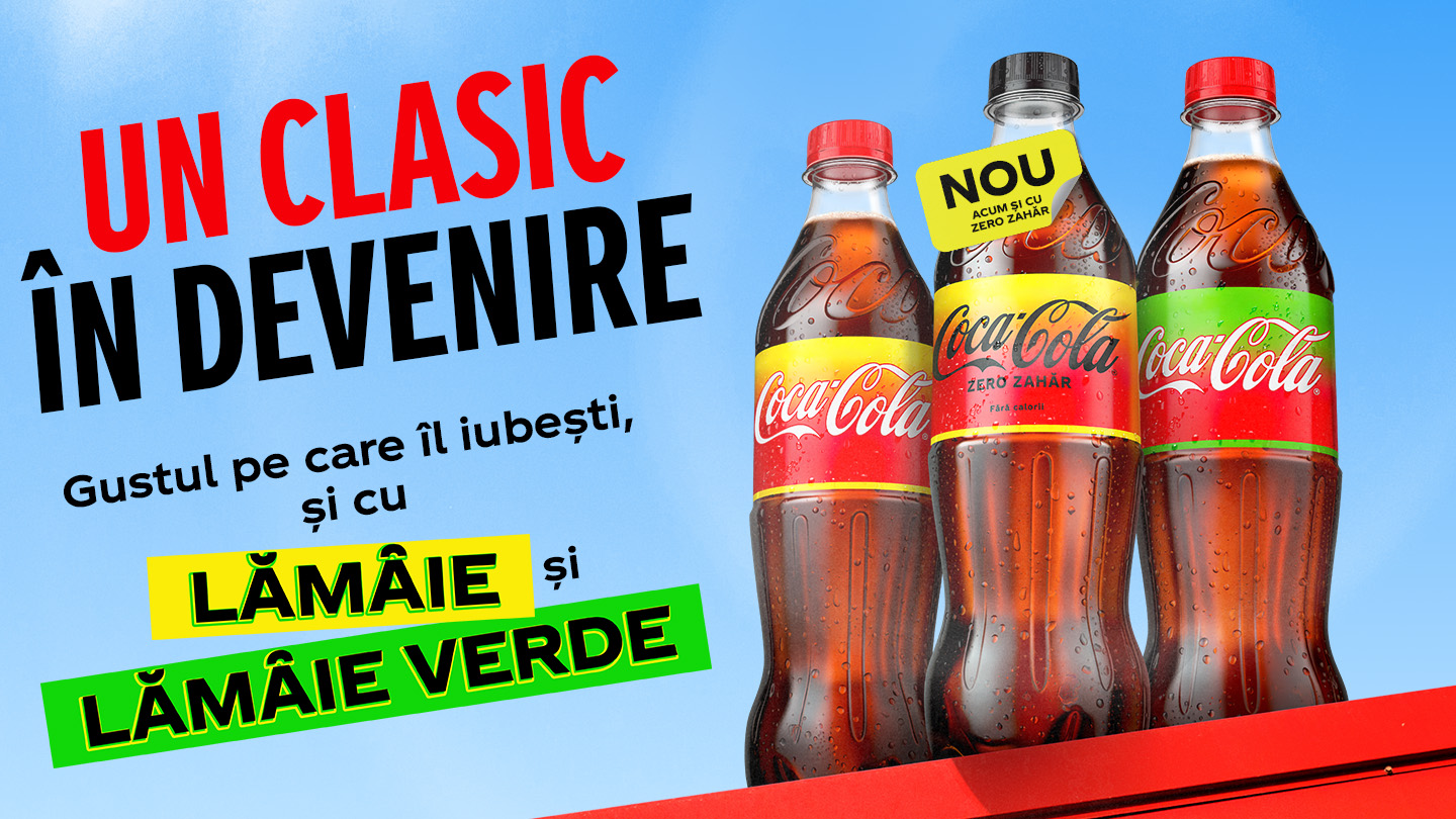 Banner cu sticle de Coca-Cola Flavors, aromele Lamaie, Lamaie Zero Zahar si Lamaie Verde