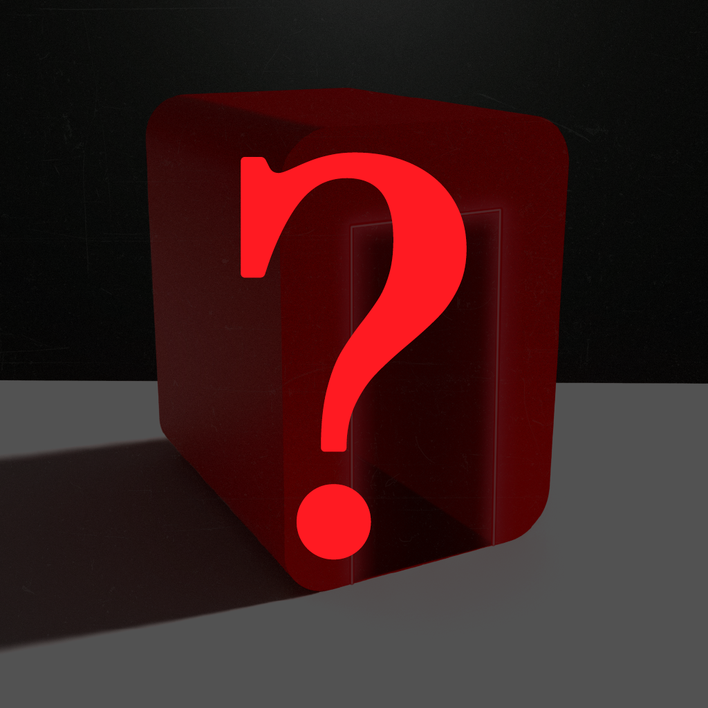 Semn de întrebare mare, roșu aprins, centrat pe o formă geometrică roșie cu colțuri rotunjite, amplasată pe o suprafață gri, cu fundal întunecat și umbre puternice proiectate lateral.