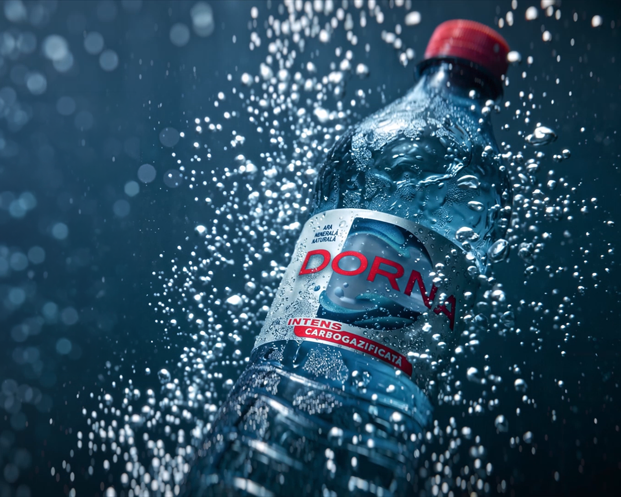 O imagine abstractă a unei sticle de Dorna carbogazoasă