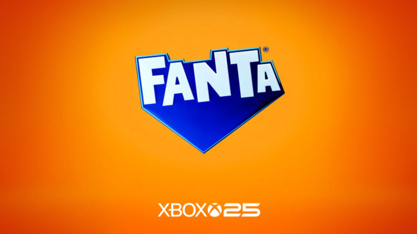 Un banner portocaliu cu logo-urile Fanta și Xbox