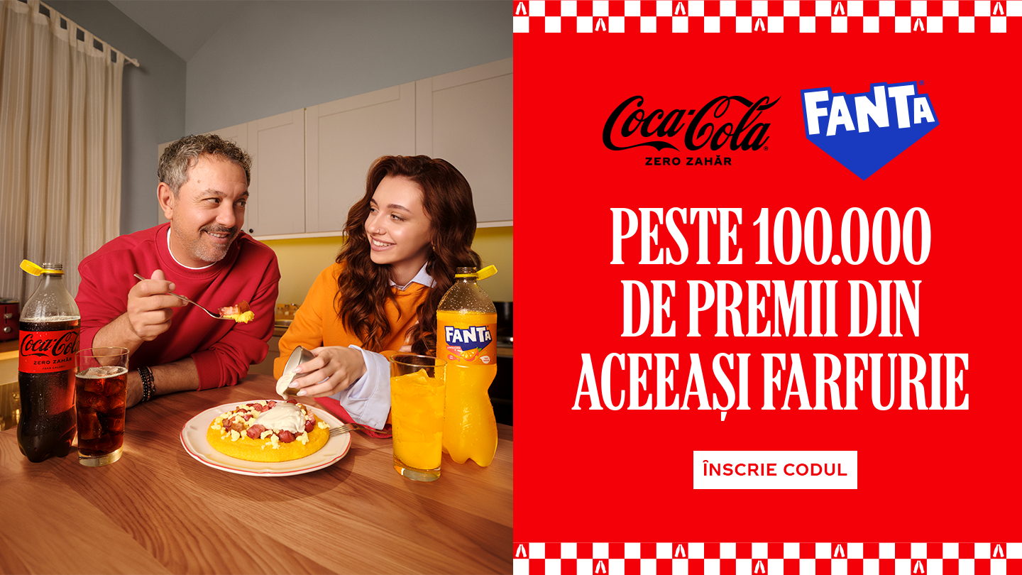 Banner al campaniei Peste 100000 de premii din aceeasi farfurie, cu vizual al capacelor promotionale