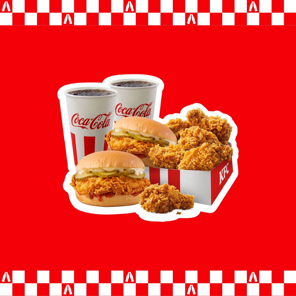 Un meniu KFC pe un fundal rosu