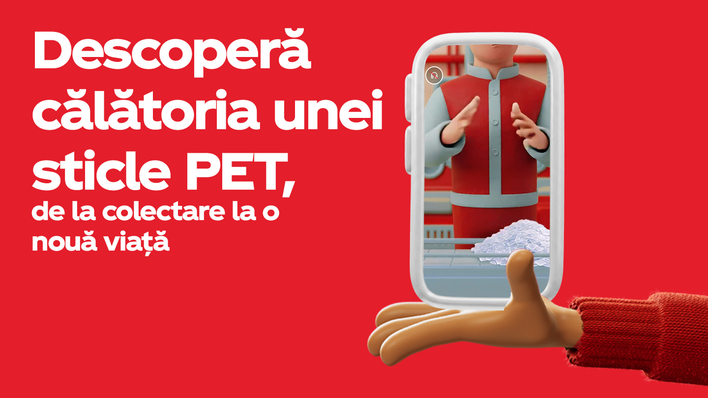 O vizualizare a jocului despre sustenabilitate în aplicația Coca-Cola