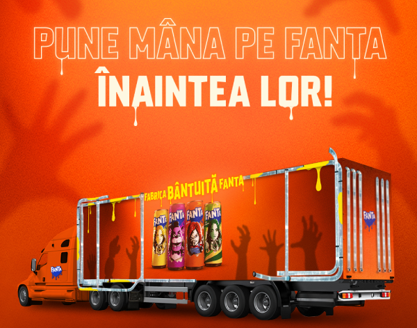 Un banner cu caravana Fanta de Halloween