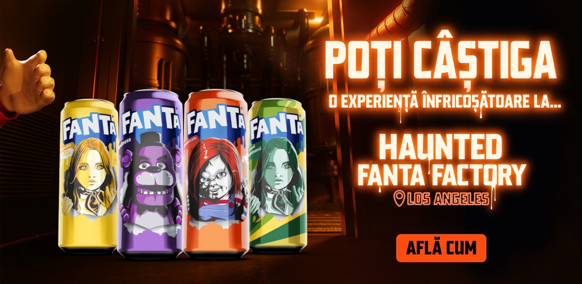 Mâna lui Chucky, din joacă, întinzând mâna după noua doză de Fanta cu aromă de Chucky