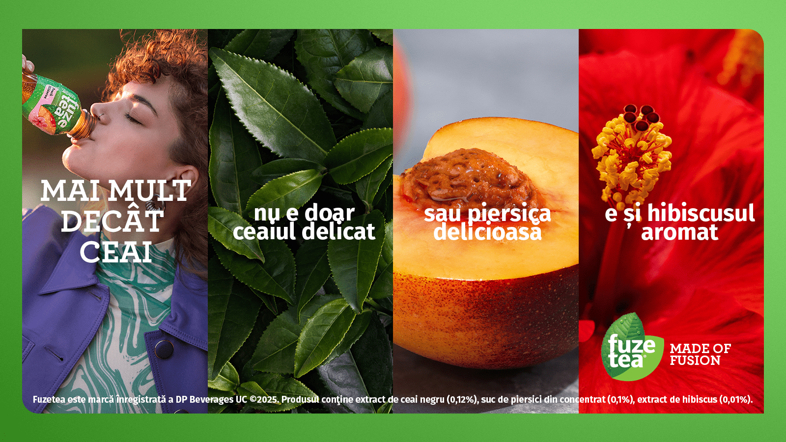 Șervet decorat cu motive vegetale, cu bucăți de fructe. Pe șervet sunt aranjate sticle de Fuzetea cu diferite arome.