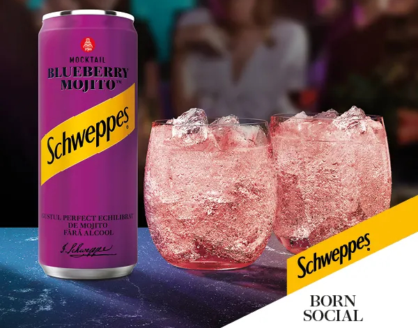 Doza de Schweppes Blueberry Moijto si doua pahare