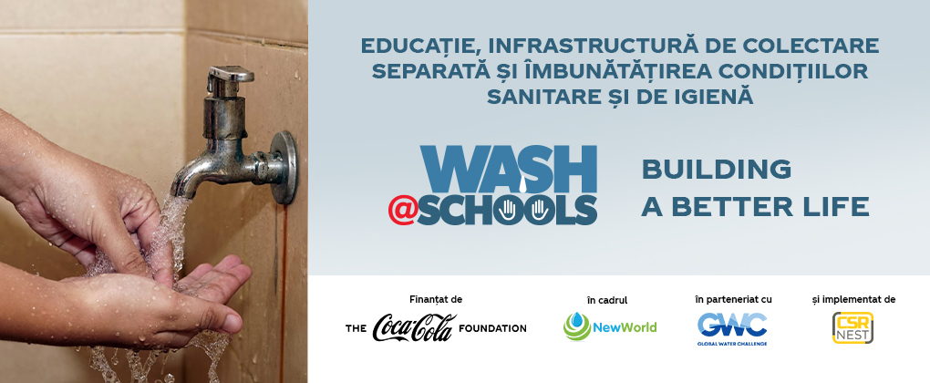 Banner al campaniei Wash@Schools sprijinita de Fundatia Coca-Cola
