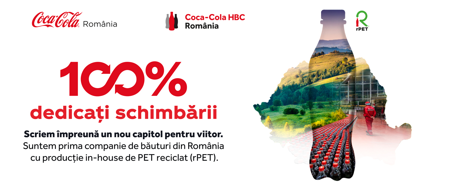 Visual dedicat campaniei Coca-Cola Romaniei de lansare a sticlelor rPET