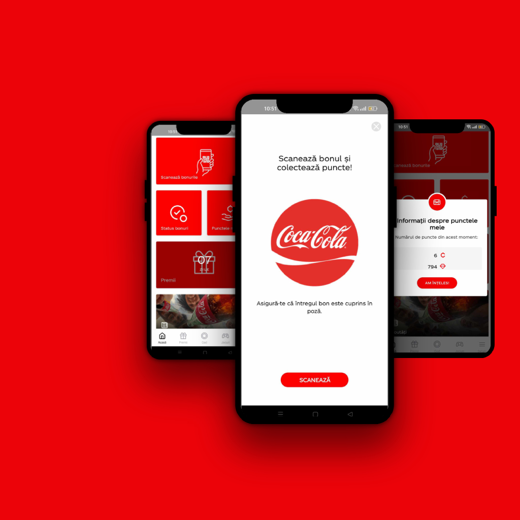 Screenshots din aplicatia Coca-Cola App, campania Receipt Scanner