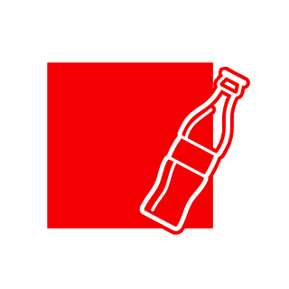 Reprezentare grafica a unei sticle de Coca-Cola pe un fundal rosu