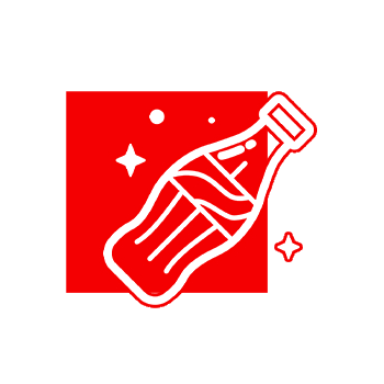 Reprezentare grafica a unei sticle Coca-Cola pe un fundal rosu