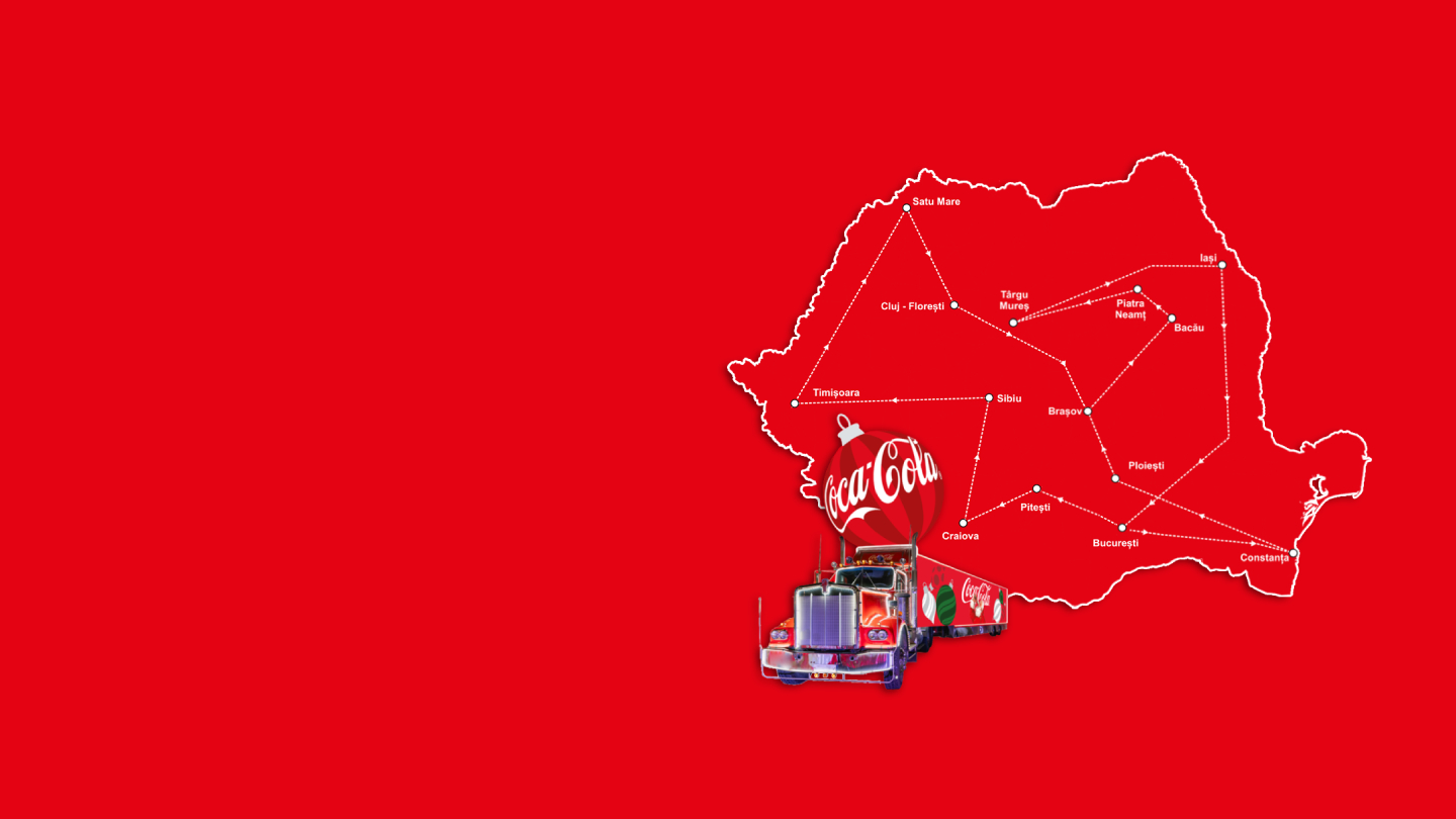 Camionetă roșie de Crăciun cu Coca-Cola