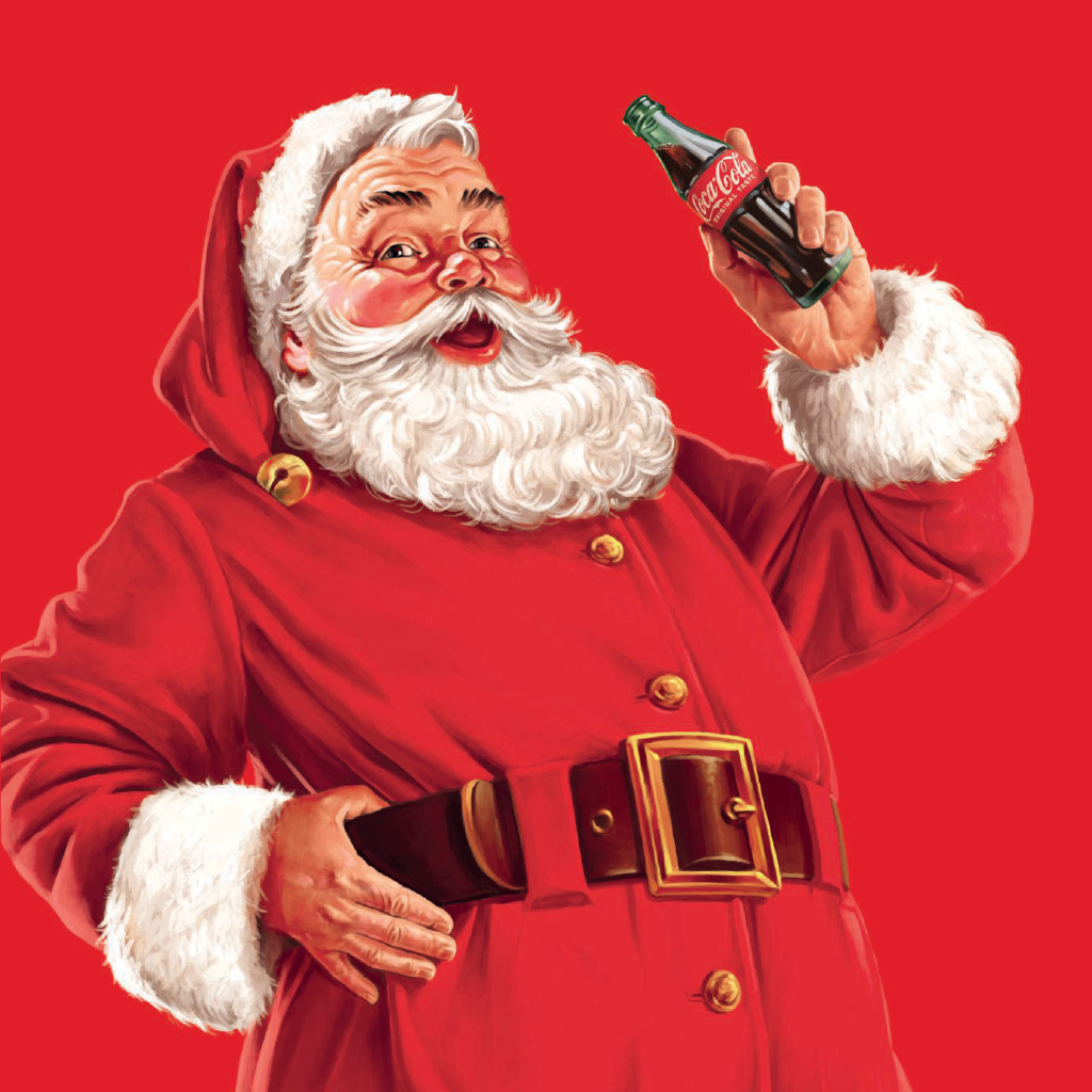 Mos Craciun cu o sticla de Coca-Cola in mana