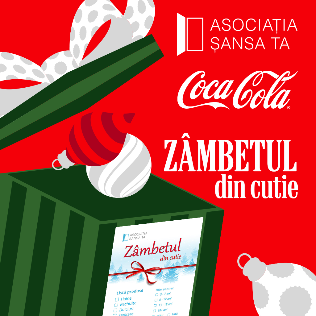 Un banner roșu cu un cadou verde