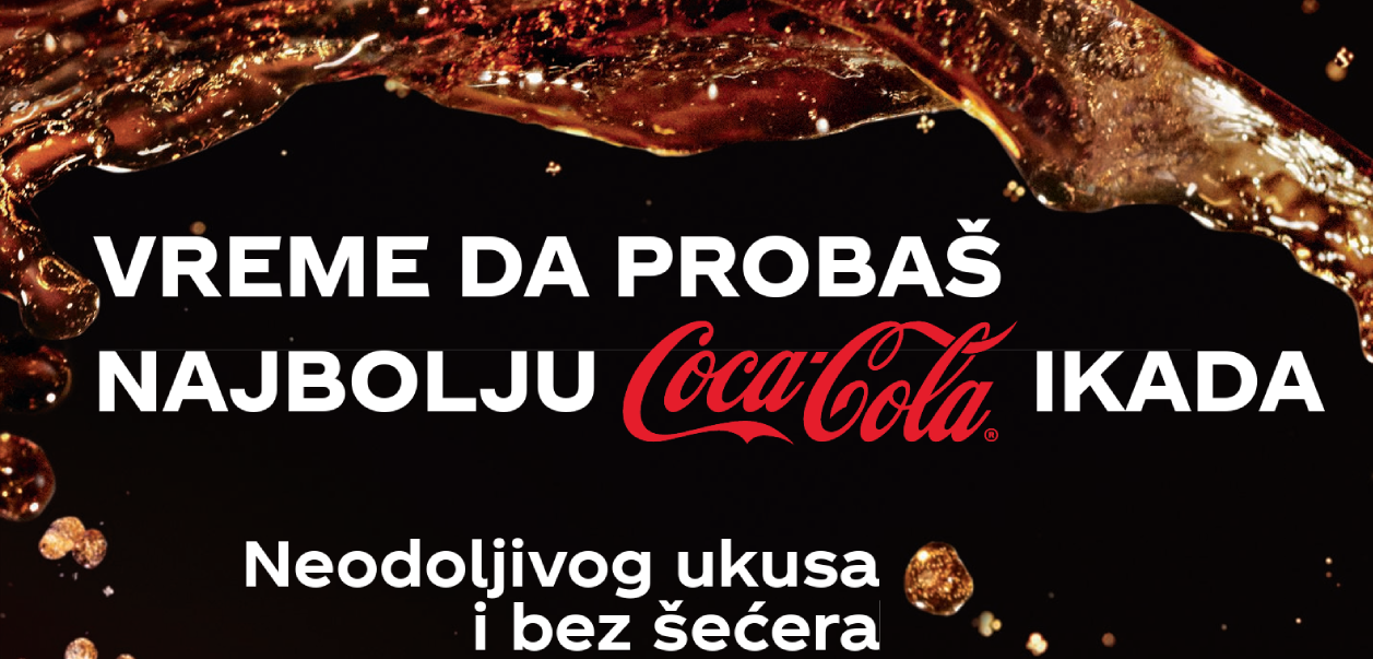 coca-cola zero sugar baner sa crvenom pozadinom, limenkom i crnim logom