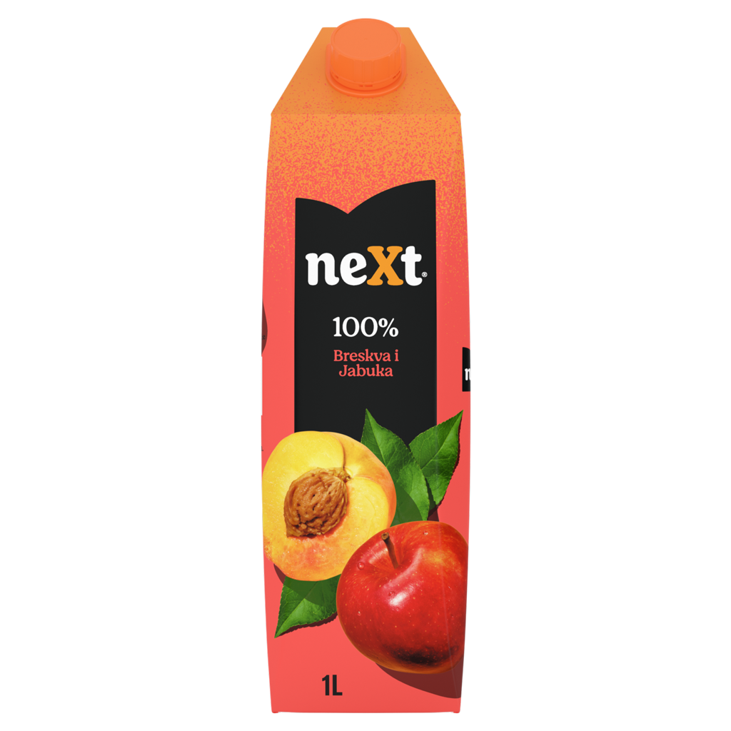 neXt premium breskva sok sa belom pozadinom