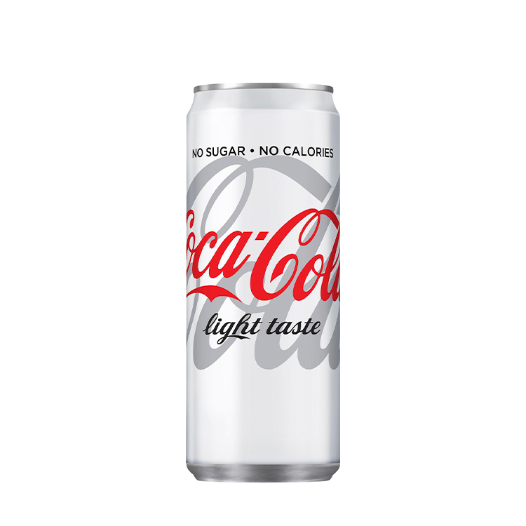 En silverfärgad läskburk med Coca‑Cola light