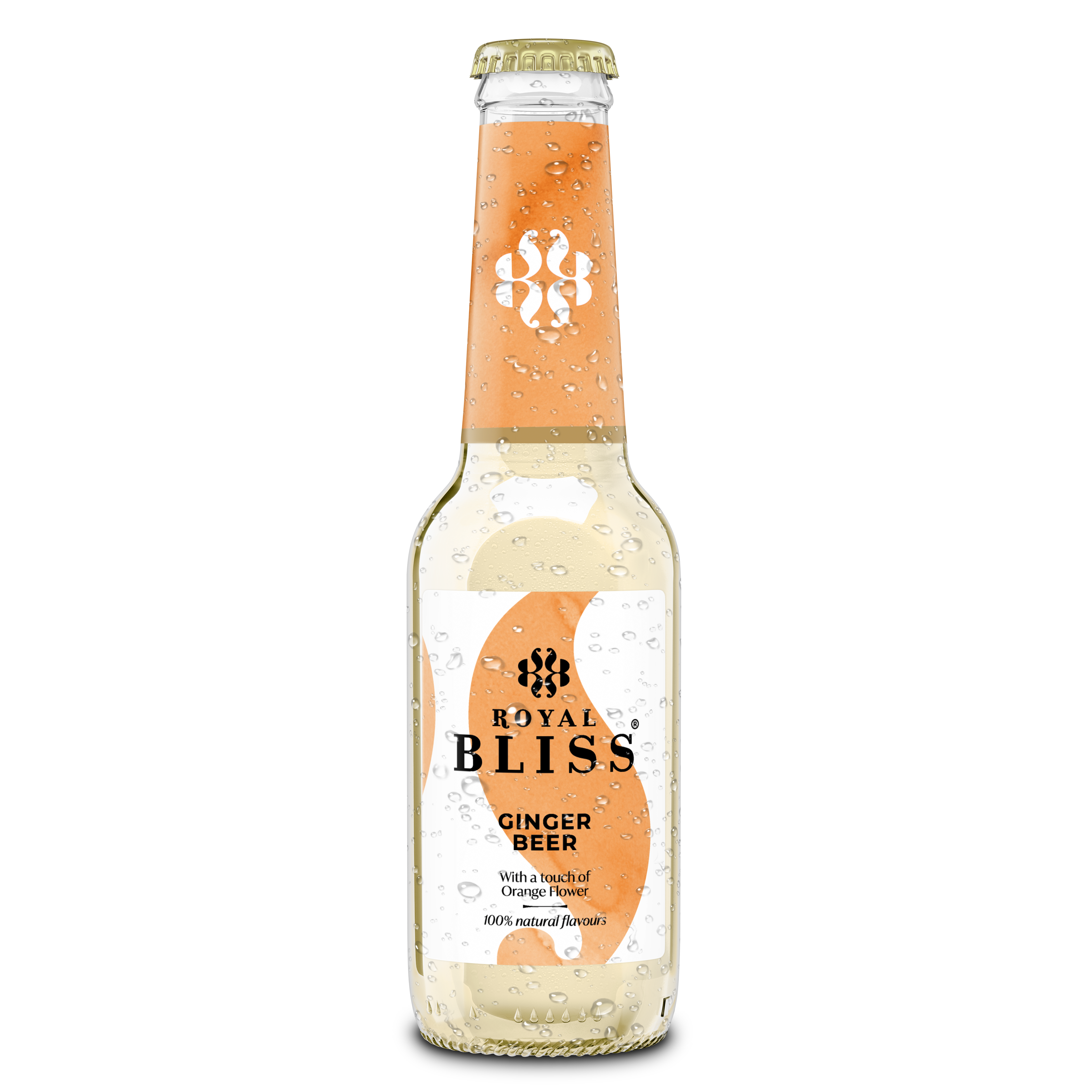 En glasflaska med Royal Bliss Irreverent Ginger Ale