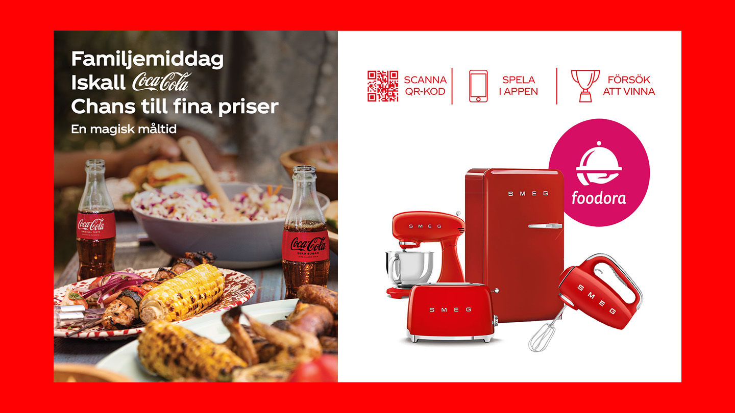 Familjemiddag med grillspett och Coca-Cola