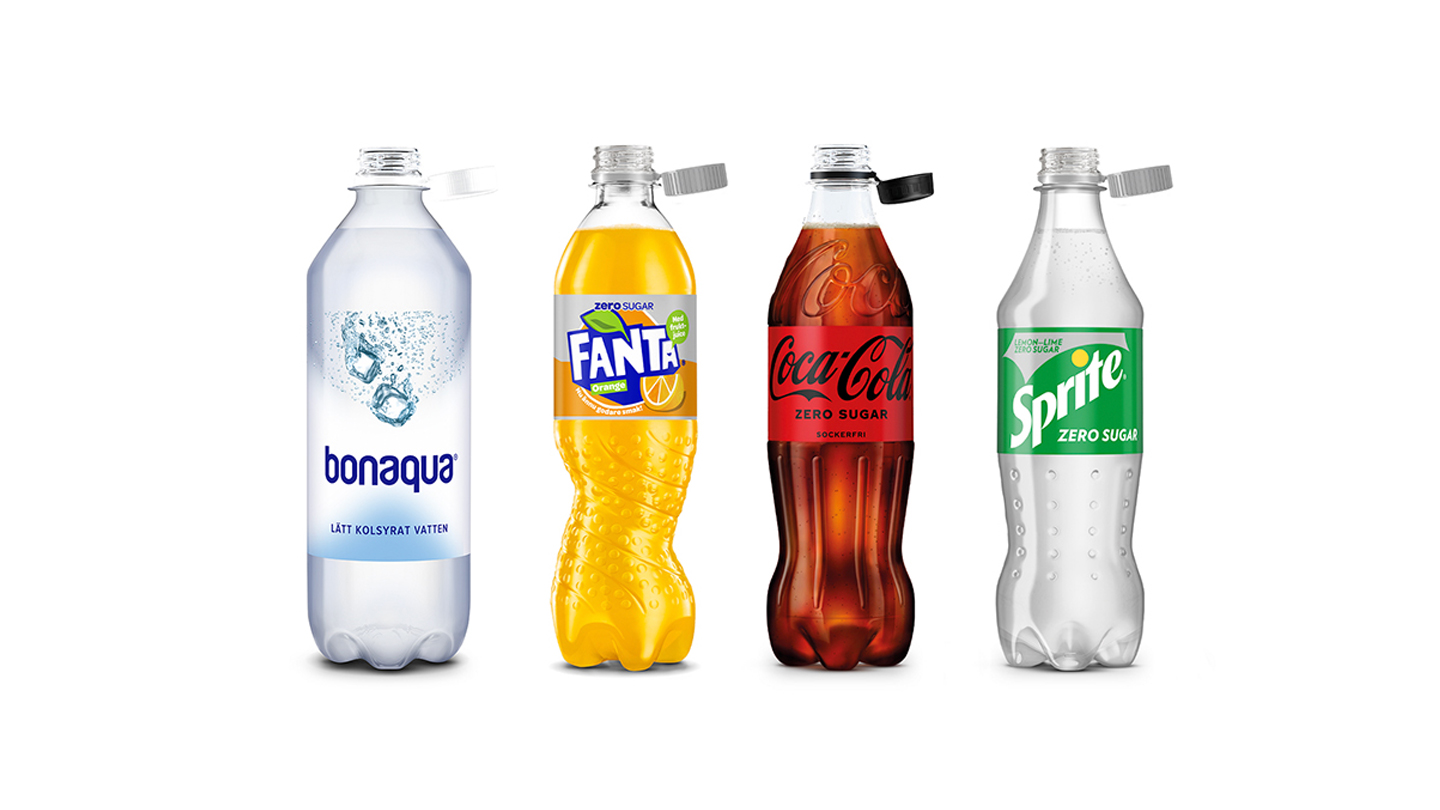 PET-flaskor med Bonaqua, Fanta Zero Suger, Coca Cola Zero och Sprite Zero Suger